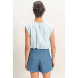 Bubble Hem Cotton Eyelet Sleeveless Top
