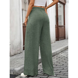 Solid Drawstring Ribbed Brushed Elastic Waist Pants