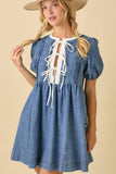 Round Neck Baby Doll Mini Denim Dress