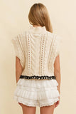 CABLE KNIT DROP SHOULDER CONTRAST STITCH SWEATER