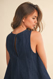 IST6095 DENIM LONGLINE SLEEVELESS TOP AND SHORTS SET