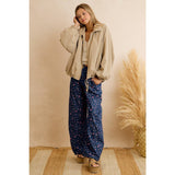 WOMEN NAVY FLORAL PRINT RELAXED WIDE LEG PANTS
