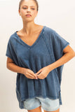 Oversized V-Neck Mineral Washed Top