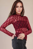 NT12220-High Neck Fitted Sheer Mesh Lace Knit Top