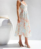 Pastel Floral Sweetheart Midi Dress