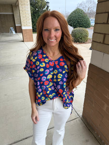 The Poppy Royal Blue Leopard Top