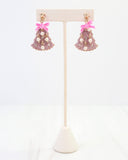 Christmas Tree Earring with Bow and Pearls Pink