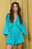 R5268D  Smocked V-neck Ruffled Solid Woven Romper