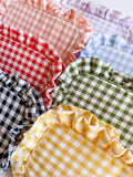 Gingham Ruffle Zipper Pouch Embroidery Friendly Cosmetic Bag