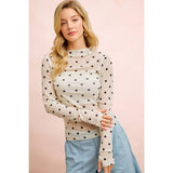 HIGH NECK LINE POLKA DOTS MESH TOP WITH THUMB OPENING