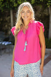 36882 Tassle Front Self Tie Ruffle Detail Top