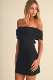 ID7783 OFF SHOULDER MINI DRESS WITH TIED BACK BOW