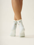 Cherry Ruffle Grip Sock [Baby Blue], Pilates Socks