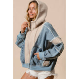 WASHED AND FLEECE MIX AND MATCH ZIP UP HOODIE