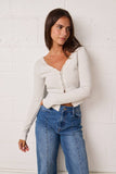 Ribbed Stretchy Fitted LS Lacey N-Neck Top