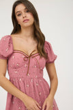 FLORAL SWEETHEART FRONT TIE MINI DRESS