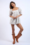 FLORAL PRINT HALF PUFF SLEEVE MINI ROMPER