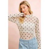 HIGH NECK LINE POLKA DOTS MESH TOP WITH THUMB OPENING
