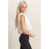 Bubble Hem Cotton Eyelet Sleeveless Top
