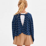 Striped Open Back Brushed Knit Top