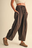 IP1539 STRIPED SIDE POCKET LOOSE RELAXED FIT CROPPED PANTS