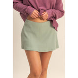 Ribbed Elastic Waist Mini Skort