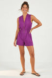 Smocking Sleeveless Front Zip Romper
