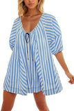 Striped U Neck Front Tie Loose Romper ZK1701