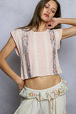 Round Neck Trim Point Floral Patch Sleeveless Top