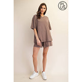 PLUS SIZE MINERAL WASHED COTTON OVERSIZED SLIT TEE
