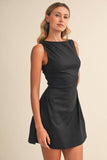 ID10174-A SLEEVELESS WOVEN MINI DRESS WITH SIDE PLEAT DETAIL