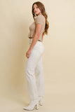 MOCK NECK RIBBED RUFFLED SHORT SLEEVE SWEATER
