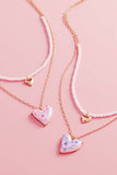 Valentine Heart Pearl W Flower 2 Layered Necklace