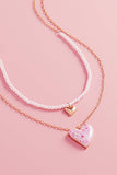 Valentine Heart Pearl W Flower 2 Layered Necklace