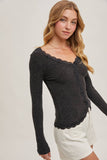 BUTTON DOWN LACE TRIMMED KNIT CARDIGAN