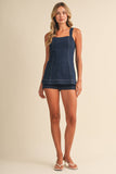 IR2520 SQUARE NECK LINE DENIM ROMPER