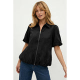 Bubble Hem Zip Front Blouse