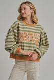 STRIPE TERRY CASUAL THANKSGIVING TOP WITH PUMPKIN LETTERING