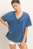 Washed V-Neck Oversized Tee
