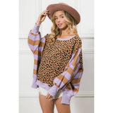 LEOPARD AND STRIPE MIXED TOP