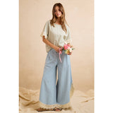 WIDE LEG CROCHET LACE WITH TULIP HEM JEANS