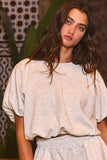 Scuba Bubble Hem And Sleeve Solid Crop Top