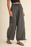 IP1530-B STRIPED DOUBLE GAUZE CONTRAST POCKET BALLOON PANTS
