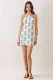CD07014-Floral Halter Side Zipper Neck Mini Dress