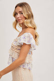 FLORAL PRINT RUFFLE LACE TRIMMED SWEETHEART NECK TOP