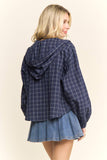 CROPPED PLAID HOODIE BUTTON-UP SHIRT - RET4244