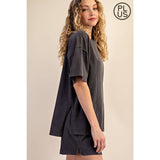 PLUS SIZE MINERAL WASHED COTTON OVERSIZED SLIT TEE