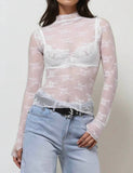 Lux Layering Floral Lace See Through Mesh Top Blouse