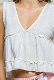 Sleeveless contrast thermal cropped babydoll top
