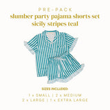 Slumber Party Pajama Shorts Set–Sicily Stripes Teal Pre-Pack